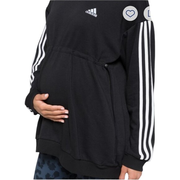 Adidas Cotton 3-Stripes Maternity Hoodie Women's Black Hooded Sweatshirt XS - Picture 6 of 10